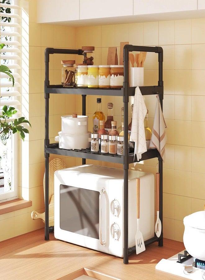 Delavala 3-Tier Acrylonitrile Butadiene Styrene Spice Rack Organizer For Countertop,Foldable Rust-Proof Standing Large Seasoning Storage Shelf With Hook For Kitchen Cabinet Living Room (3 Tire,Black) - Image 1
